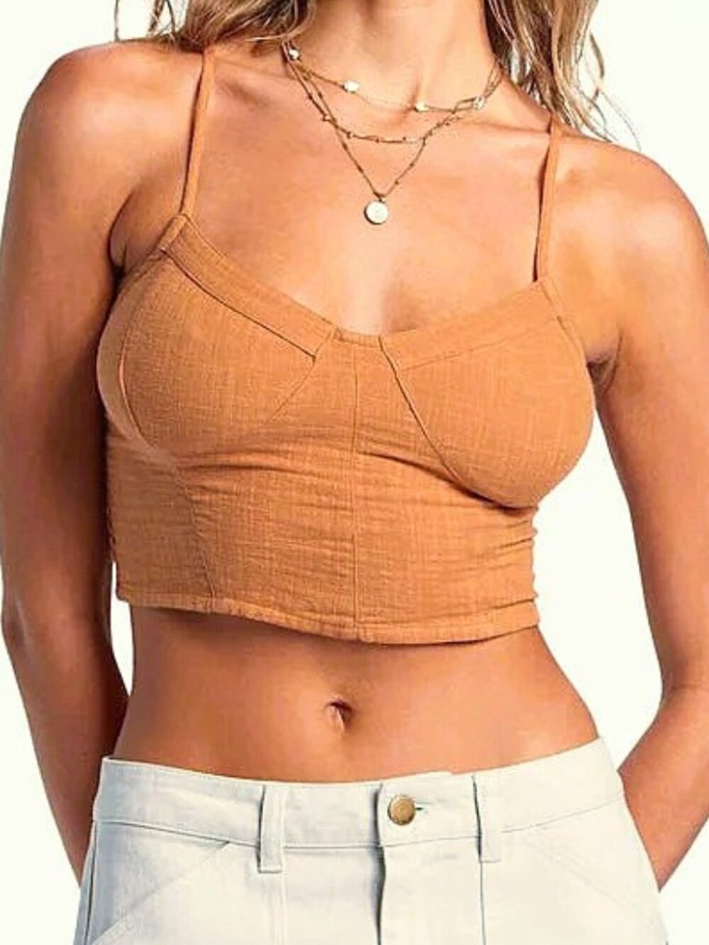 Billabong By The Sea Crop Top Medium Taupe Earthy Brown Sandalwood